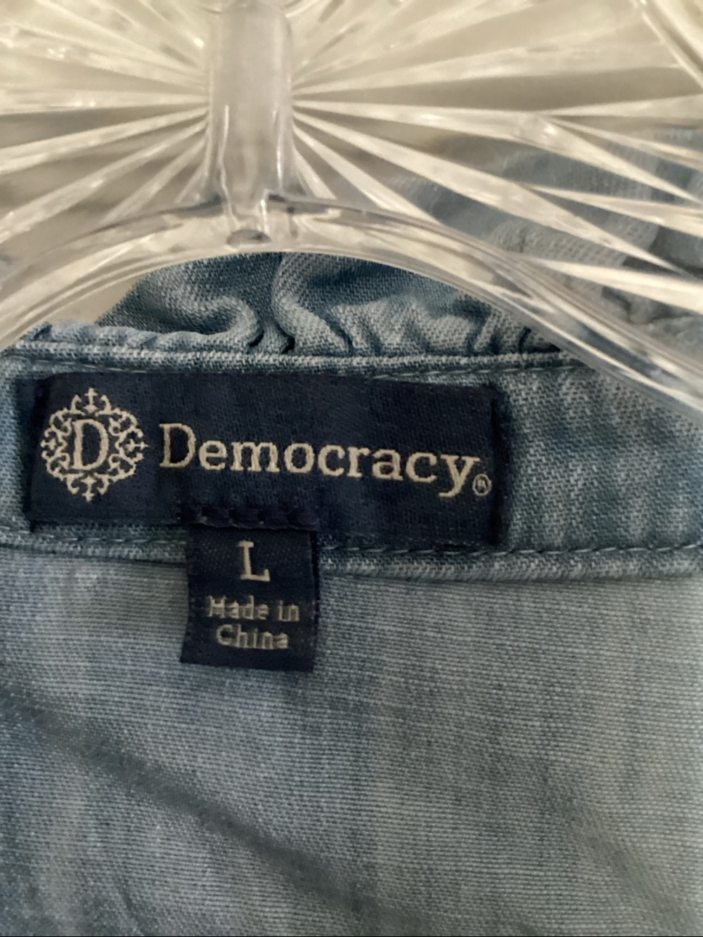 Democracy Washed Light Blue Ruffle-Trim Button-Front Blouse - Picture 2 of 3